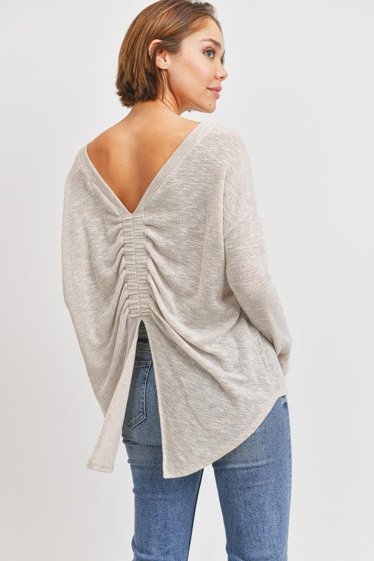 Open Back Drop Shoulder Slub Knit Top