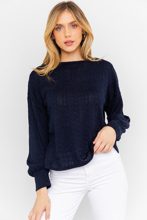 Navy Cable Texture Top