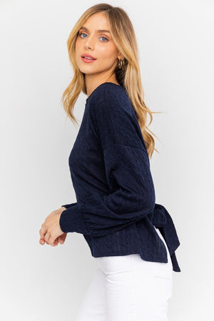 Navy Cable Texture Top