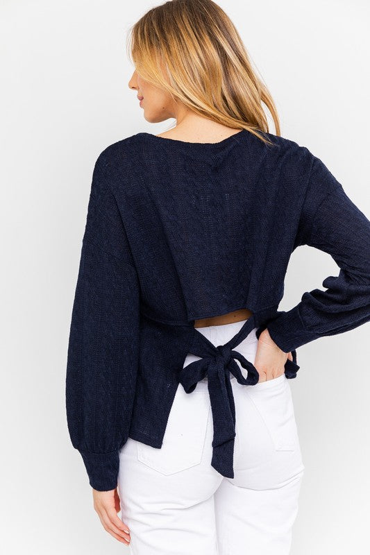 Navy Cable Texture Top