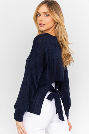 Navy Cable Texture Top