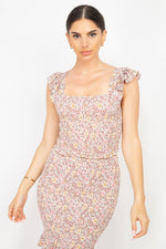 Load image into Gallery viewer, Smocking Ruffled Floral Top &amp; Skirt Set
